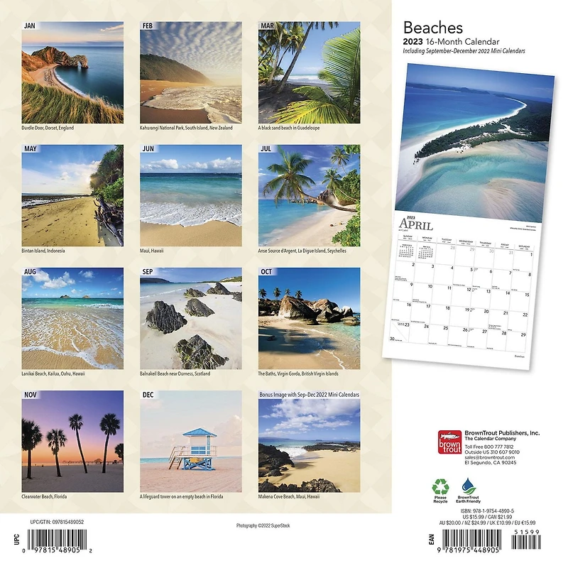 Beaches | 2023 12x24 Inch Square Wall Calendar