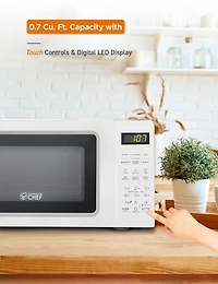 COMMERCIAL CHEF 0.7 Cubic Foot Microwave with 10 Power Levels, Small Microwave with Pull Handle, 700W Countertop Microwave up to 99 Minute Timer and Digital Display, White