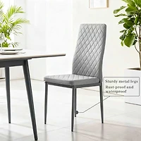 Noble House Modern Dining Chair Set of 4, Fireproof Leather Upholstery with Diamond Grid Pattern and Metal Frame,Gray