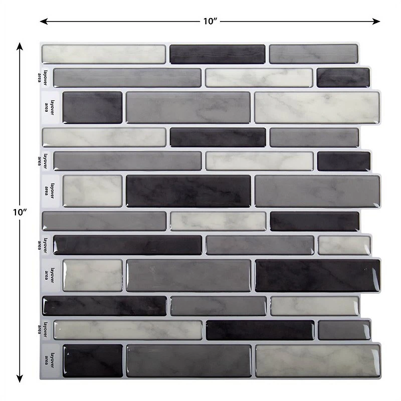 Truu Design Self-Adhesive Slim Subway Peel and Stick Backsplash Wall Tiles