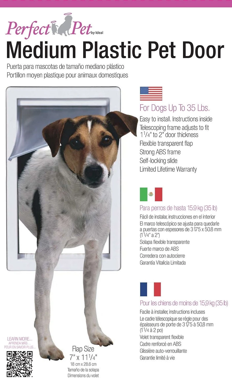 Perfect Pet Medium Plastic Pet Dog Door, 7" x 11 1/4" Pet Door