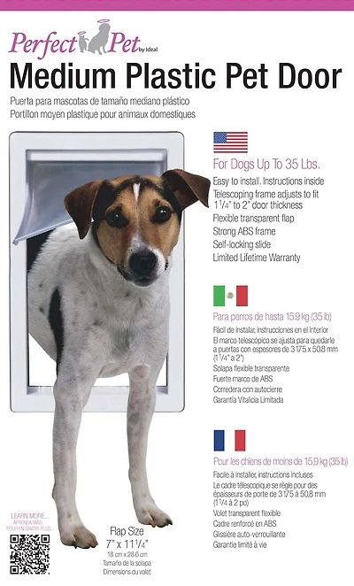 Perfect Pet Medium Plastic Pet Dog Door, 7" x 11 1/4" Pet Door