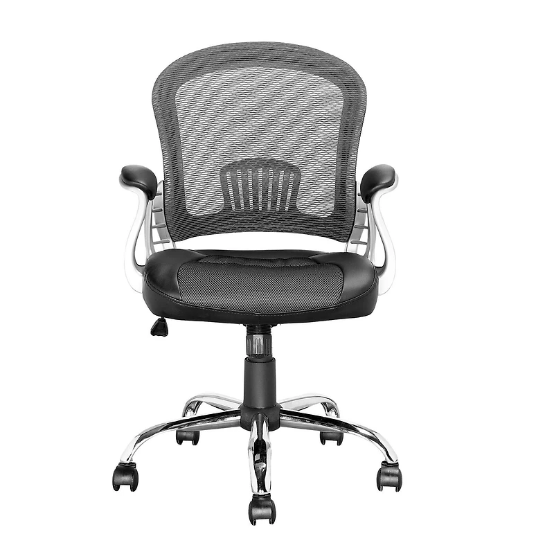 CorLiving Quinn Faux Leather and Mesh Adjustable Height Adult Office Chair with Lumbar Support, Black