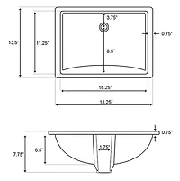 18.25-in. W CUPC Rectangle Bathroom Undermount Sink Set In White - White Hardware - Overflow Drain Incl. AI-20615