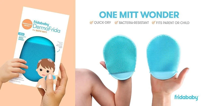 Frida Baby - DermaFrida The Bath Mitt - Baby Infant Toddler Antibacterial Silicone Bath Mitt, Body Bath Brush, Quick Drying Toddler Silicone Body Bath Brush Quick-Dry, Bacteria-Resistant Replacement t