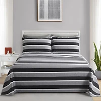 Marina Decoration Ultra Soft Silky Deep Pocket Rich Printed Bedding Rayon from Bamboo All Season Sheet Set with Pillowcases, Black Grey Stripes Pattern
