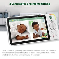 LeapFrog LF925-2HD, Moniteur de bébé Wi-Fi 1080p panoramique à 360 degrés et inclinaison à 2 camér affichage haute définition 720p de 5 po, veilleuse, vision nocturne couleur, (Blanc)