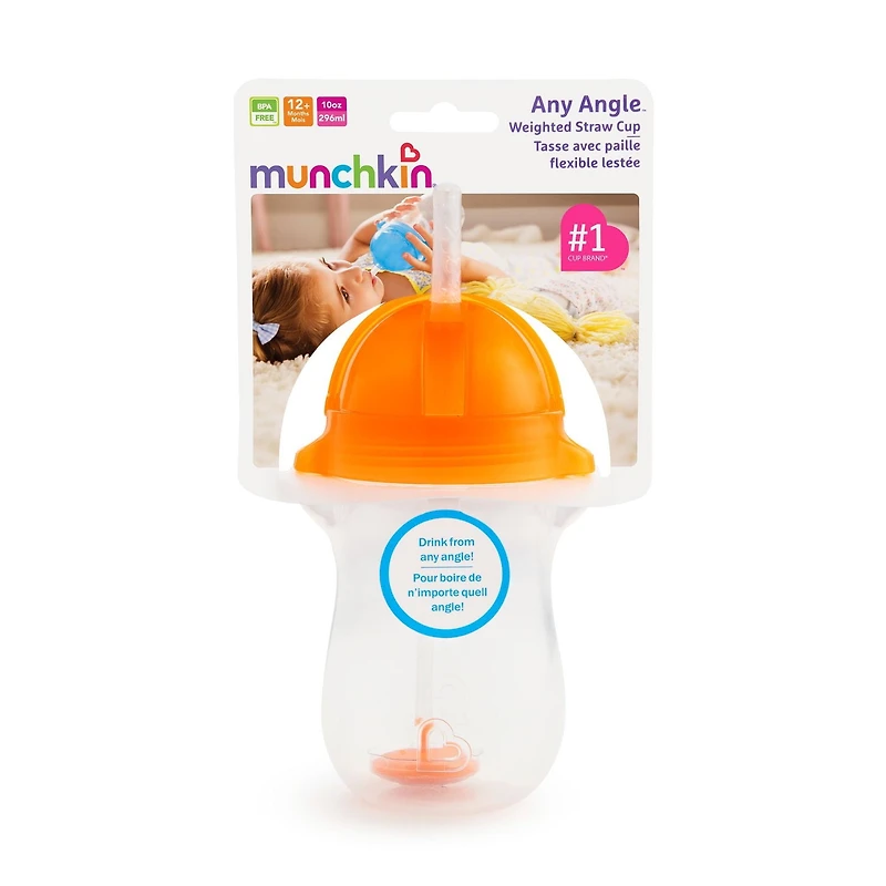 Munchkin Any Angle Click Lock™ Weighted Straw Cup, 10oz, Orange