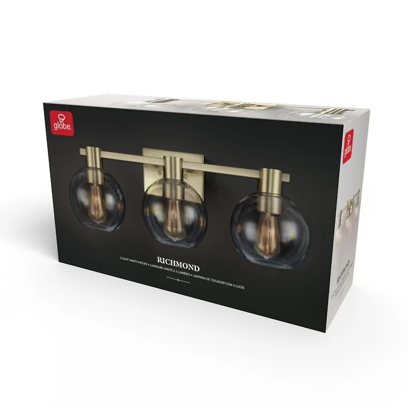 24" 3-Light Matte Brass Vanity Light with Clear Glass Shades<br>
