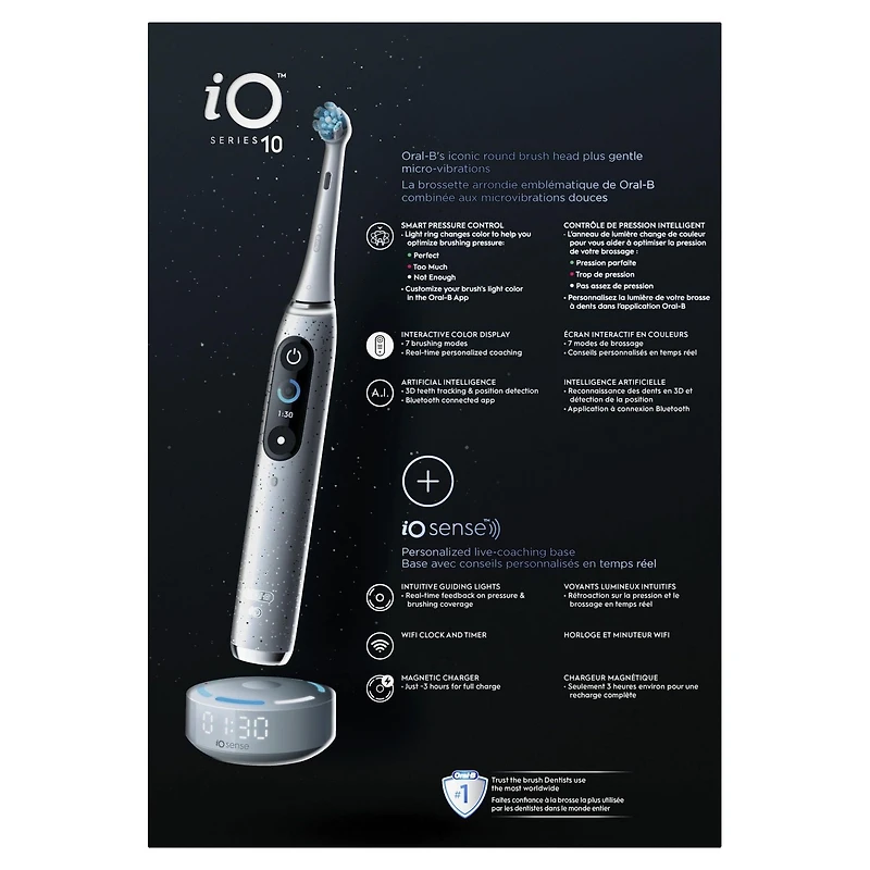 Brosse à dents électrique rechargeable Oral-B Série iO 10 avec brossettes de rechange Nettoyage optimal et brossettes de rechange Soins doux, blanc et chargeur