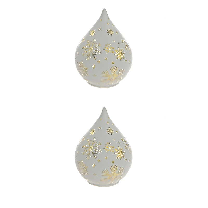 Led Teardrop Glass Stand (Santa On A Sleigh) (White) - Set of 2