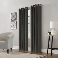 Peru 100% Total Blackout Grommet Curtain Panel Pair by Thermaplus - 52" x 63" in Charcoal