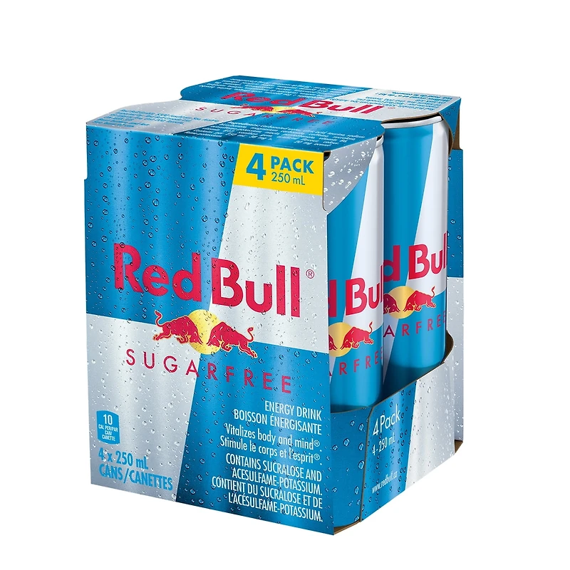 Red Bull Energy Drink, Sugar Free, 250 ml (4 pack), 4 x 250 mL