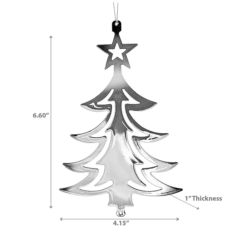 Arbre D'Ornement En Métal Argenté Plat De Noël - Ensemble De 12