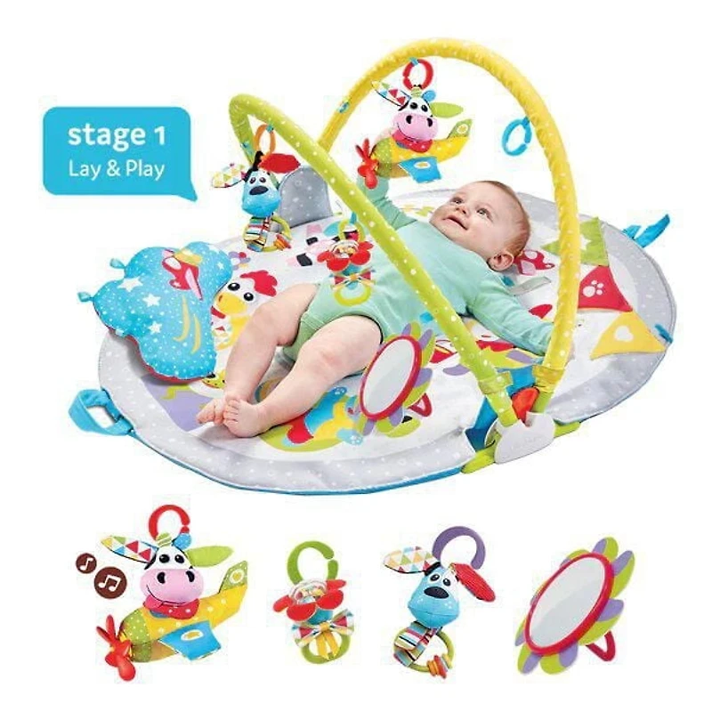 Yookidoo Tapis d'éveil pour bébé. Centre d'activités 3-en-1 pour nouveau-nés avec jouets pour le ventre, oreiller et miroir pour bébé. 0-12 Mois