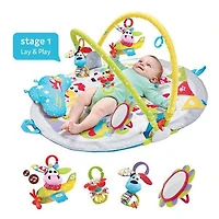 Yookidoo Tapis d'éveil pour bébé. Centre d'activités 3-en-1 pour nouveau-nés avec jouets pour le ventre, oreiller et miroir pour bébé. 0-12 Mois