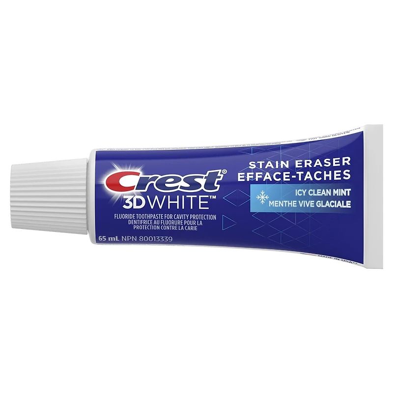 Crest 3D White Stain Eraser Teeth Whitening Toothpaste, Icy Clean Mint, 65 ml