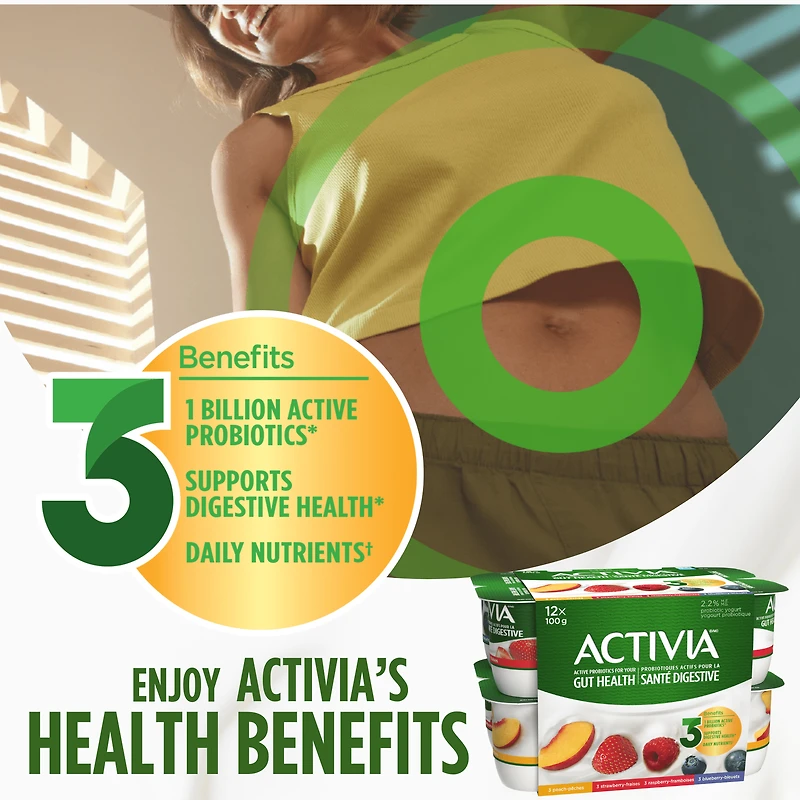 Activia Probiotic Yogurt, Strawberry/Blueberry/Raspberry/Peach, 12 x 100 g
