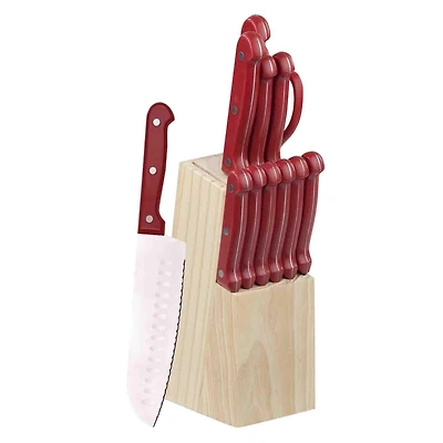 Ensemble de 13 couteaux avec bloc en rouge
