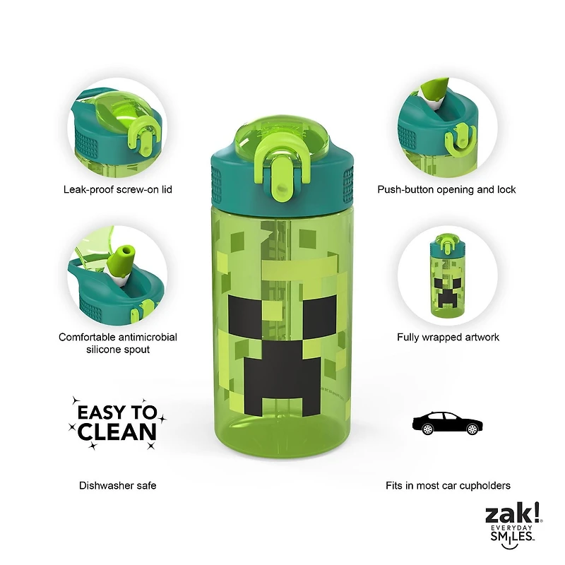 Zak Designs Minecraft 16oz Park Bottle, Minecraft 16oz Park Bottle