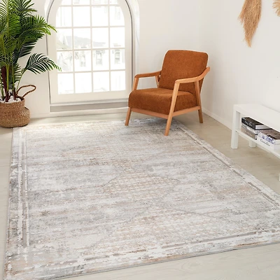 Tapis d'interieur vintage Atlas Rug Branch, marron gris, boheme - Salon, chambre, salle a manger et cuisine