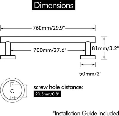 Avanities 18 po Porte-serviettes rond en acier inoxydable W en couleur noire AI-34588
