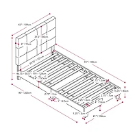 Cadre de lit double pour adulte CorLiving Ellery, rembourré en tissu, avec lattes et tête de lit capitonnée – Aucun sommier requis