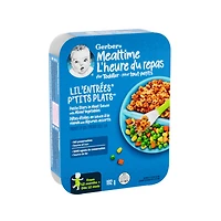 GERBER P’TITS PLATS Pâtes-étoiles en sauce à la viande avec légumes assortis, 12 mois et plus, repas pour tout-petits, maïs, carottes, pois, sans agents de conservation, source de fer 192g