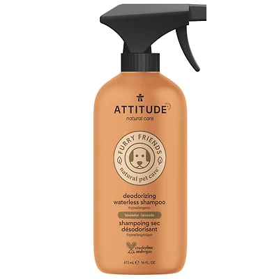ATTITUDE Furry Friends, Shampoing sec, Désodorisant, Lavande, Soins pour animaux, Shampoing pour chiens, 473 mL
