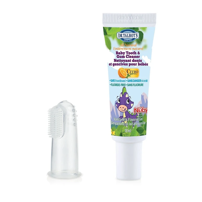 Nuby Fluoride-Free with Citroganix Baby Tooth & Gum Cleaner with Gum Massager, All natural