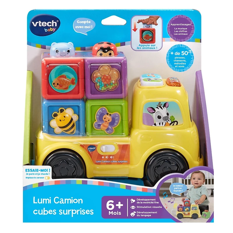 VTech Baby Lumi Camion cubes surprises avec quatre blocs interactifs -Version française 6+ Mois