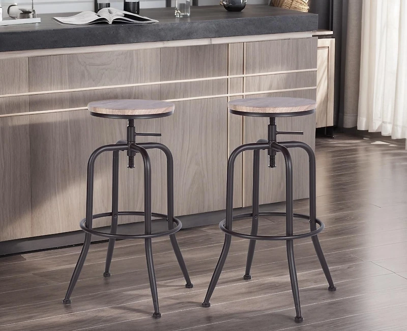 Homylin Barstools set of 2, Modern Swivel Adjustable Height 27.2" to 30.3" Backless Counter Chairs Round Bar chairs set for Kitchen Dining Bar Pub Breakfast