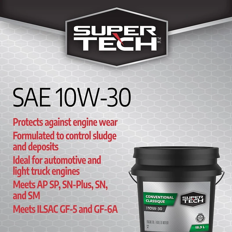 SuperTech Conventionnel SAE 10W-30, seau, 18.9L