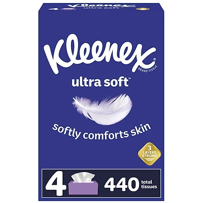 Kleenex® Ultra Soft Facial Tissues, 4 Flat Boxes, 110 Tissues per Box (440 Total Tissues)