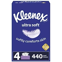 Kleenex® Ultra Soft Facial Tissues, 4 Flat Boxes, 110 Tissues per Box (440 Total Tissues)