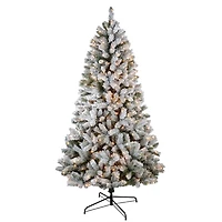 7.5FT prelit flocked whistler pine tree, 450 clear mini incandescent lights, green/white, 1002 tips