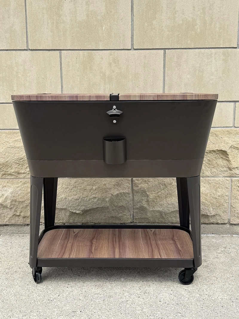 Permasteel Glacière extérieure de 80 qt pour patio - Conique - Grain de bois - Finition brune