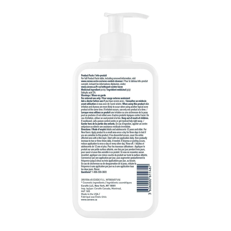 CeraVe Acne Control Cleanser, 2% Salicylic Acid Face Wash with Purifying Clay for Oily Skin and Blackheads, 355mL, Formulated to help clear acne