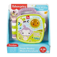 Fisher-Price Purple Monkey Musical Storybook Toy for Baby & Toddler with Lights & Sounds, FISHER PRICE FP PURPLE MONKEY BK