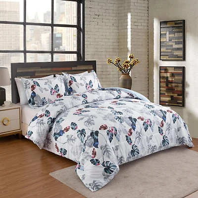 Marina Decoration Home Decor Ultra Soft Luxury Fluffy Goose Down Alternative Bedding Printed Comforter Set, Modern Green Leaves Pattern
