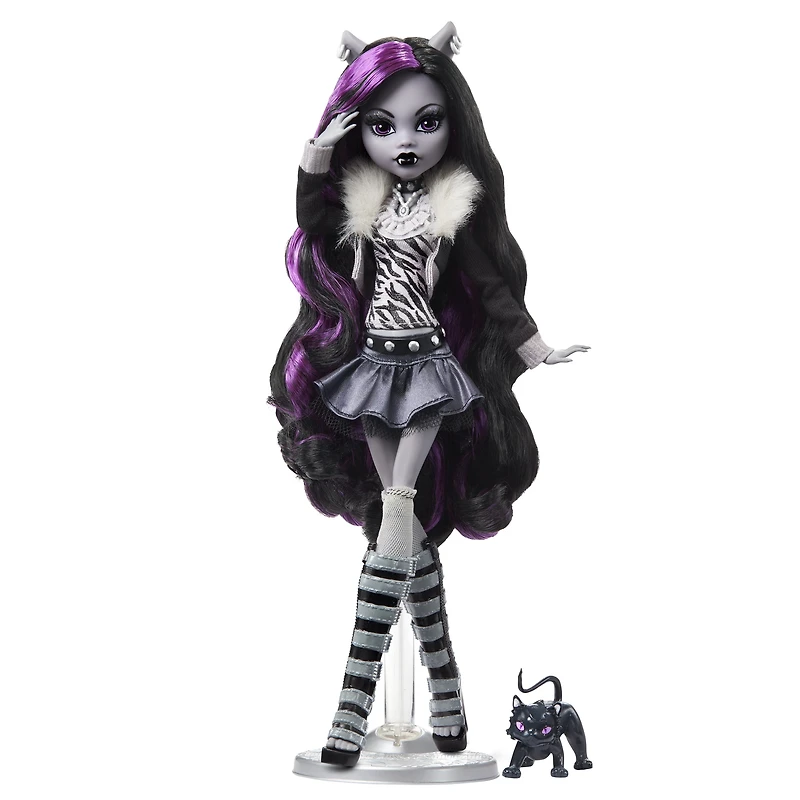Monster High Reel Drama Clawdeen Wolf Collector Doll in Black and White, Reproduction with Poster
