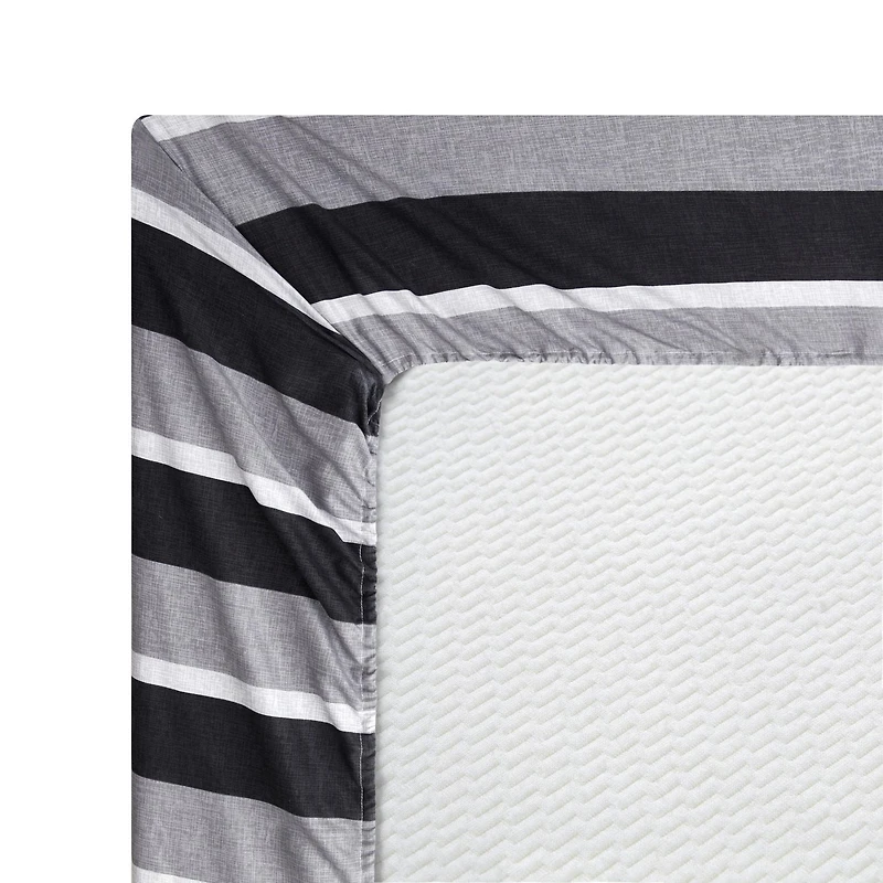Marina Decoration Ultra Soft Silky Deep Pocket Rich Printed Bedding Rayon from Bamboo All Season Sheet Set with Pillowcases, Black Grey Stripes Pattern