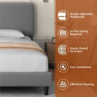 FullFurnique Upholstered Platform Bed Frame with Wooden Slat Support, Queen, Light Gray
