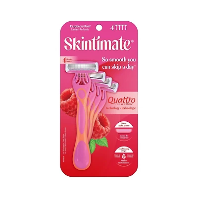 Skintimate Raspberry Rain Scented Disposable Razor, 4 Disposable Razors