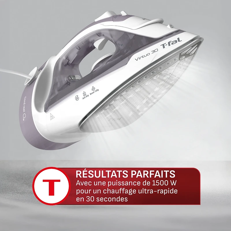 Virtuo 30, Steam Iron, 1500 W, Retractable Cord Reel System, Ceramic Soleplate, Auto Off