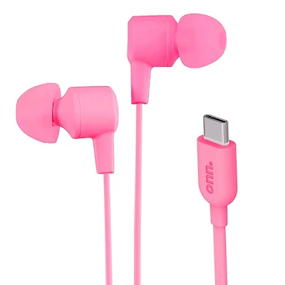 onn. Wired In-Ear Earphones with USB-C Connector & Tangle-free Cords