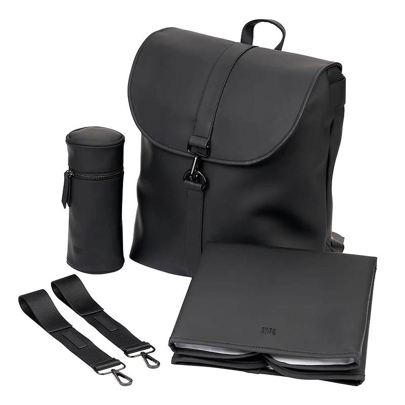 Bababing Sorm Sac à Langer Unisexe - Sac à Dos à Bandoulières Élégant et Pratique - 100% Imperméable en Caoutchouc PU Noir - Grande Capacité pour Tous les Accessoires Bébé - Idéal pour les Parents à l