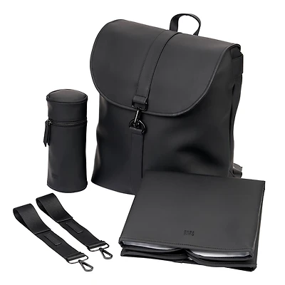 Bababing Sorm Sac à Langer Unisexe - Sac à Dos à Bandoulières Élégant et Pratique - 100% Imperméable en Caoutchouc PU Noir - Grande Capacité pour Tous les Accessoires Bébé - Idéal pour les Parents à l