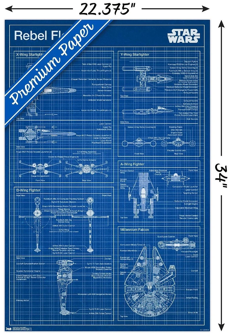 Star Wars: Saga - Rebel Blueprint Wall Poster, 22.375" x 34"