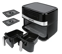 Kalorik 9.5L (10 Quart) Dual Basket Digital Air Fryer with Bonus Tongs & Silicone Pad FT 51924 BK